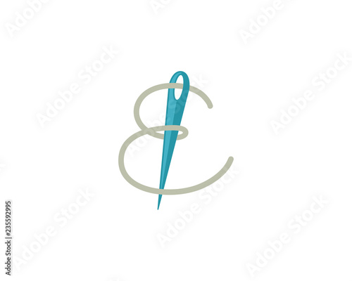 Thread, needle and E Letter Logo Icon 002