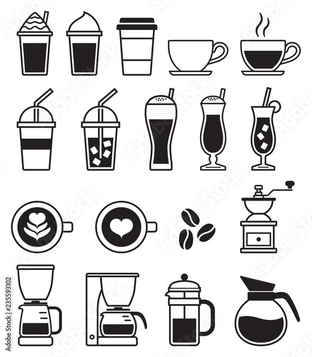 Coffee black icons. Vector illustrations.