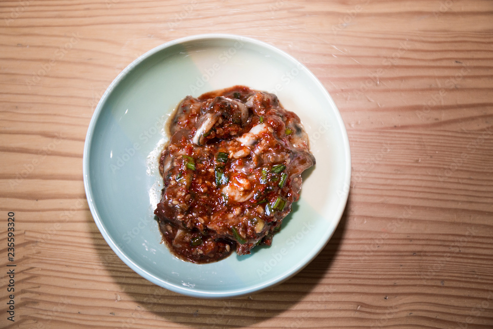 Gulhoemuchim, Spicy Raw Oysters Salad, Korean Food Gulhoemuchim, Spicy Raw Oysters Salad, Korean Food