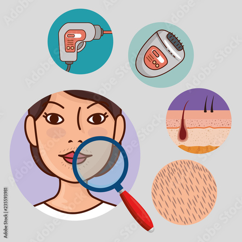 woman face with hair removal icons
