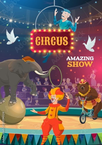 Big top circus animal and clown show