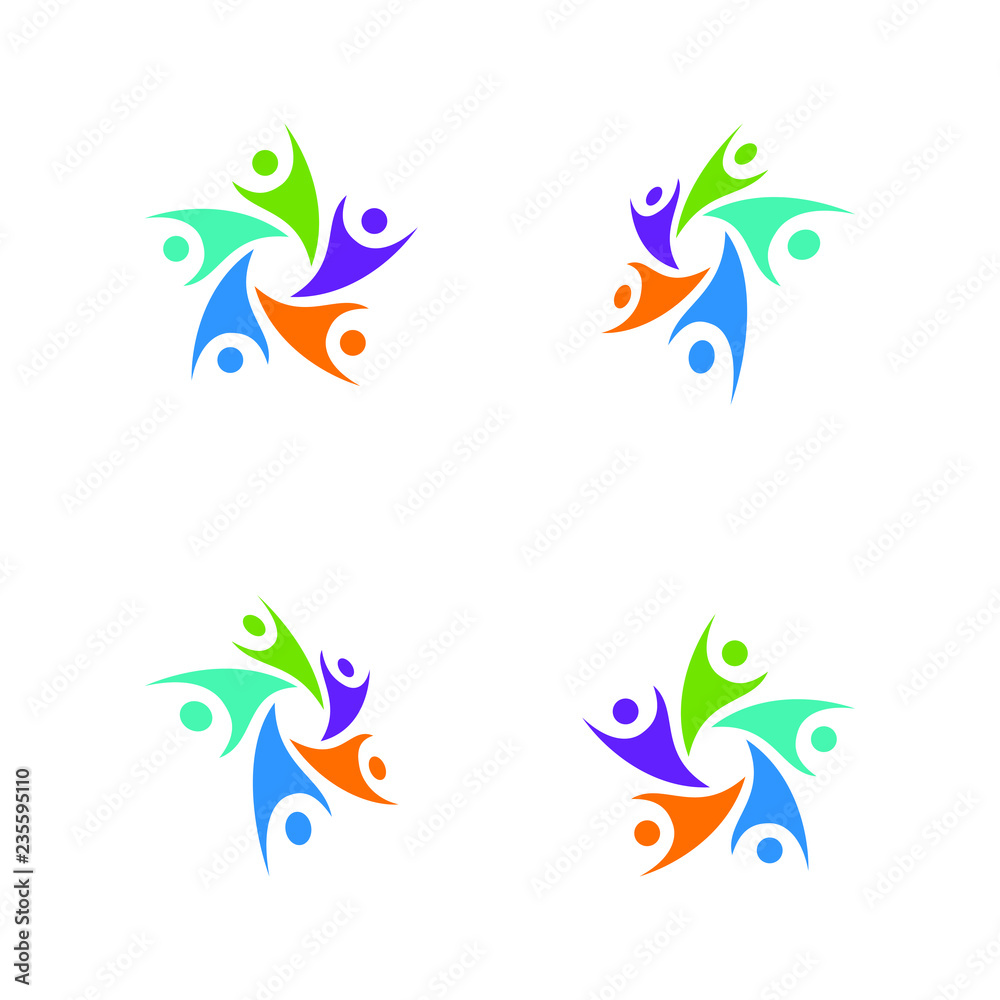 people teamwork group colorful logo template vector illustration