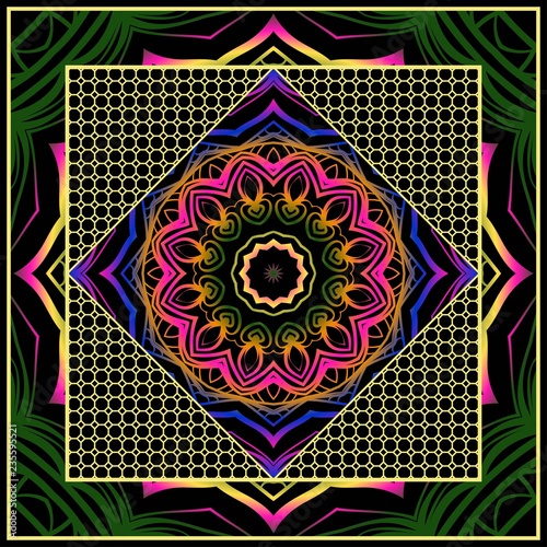 bandanna print with floral pattern. vector illustration. For fabric, textile, bandana, scarg, print.