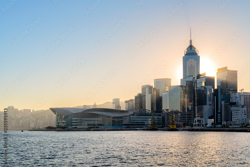 Fototapeta Hong Kong cityscape in the morning over Victoria Harbour.