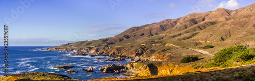 Panoramic view of the dramatic Pacific Ocean coastline, Garapata State Park, California photo