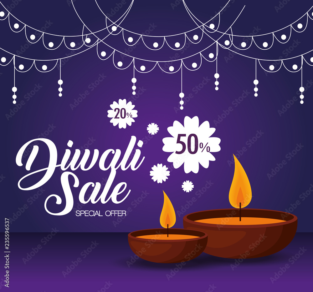 happy diwali sale with candles