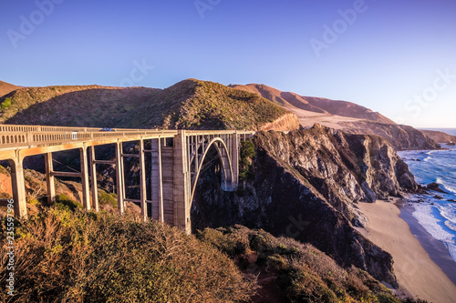 Sunset view of Bixby Creek Bridge on Highway 1, Big Sur, California