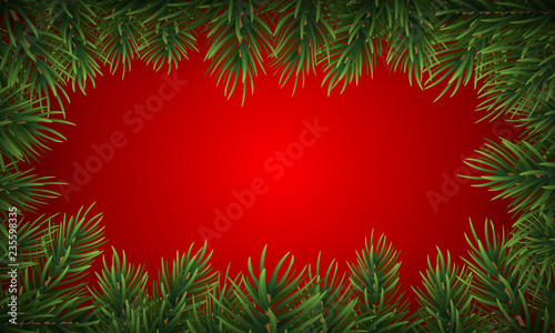 Winter holiday background with fir leaf border. Isolated Christmas Frame with tree branches. Vector Illustration.