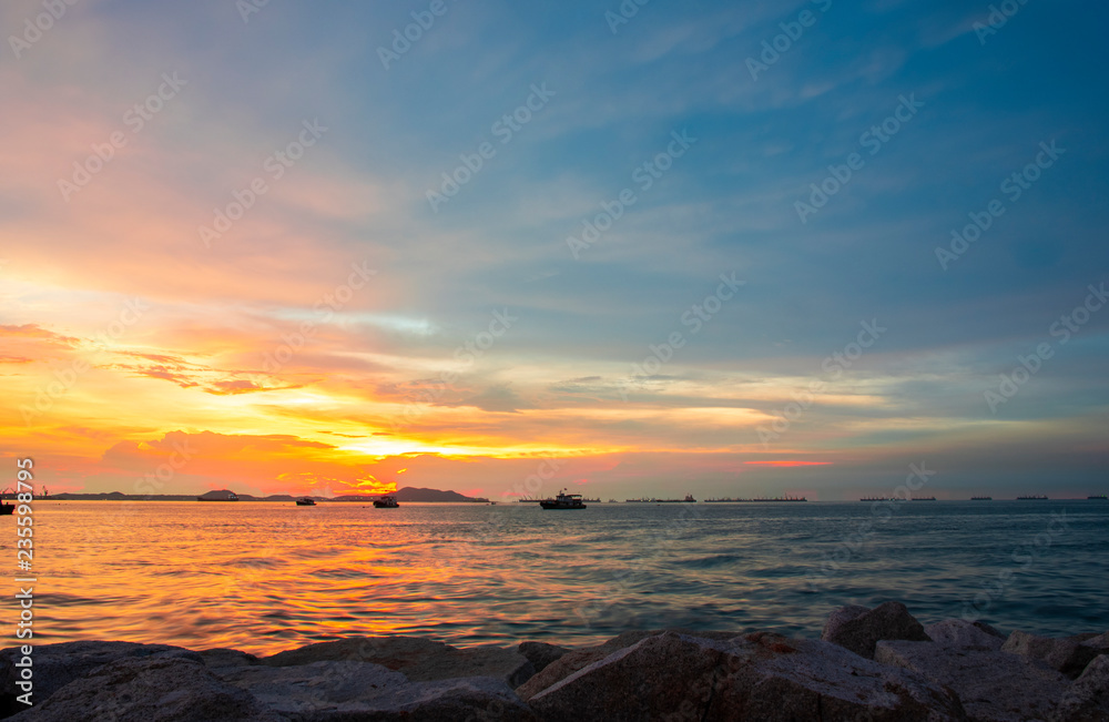 Fototapeta premium Colorful of sunset on sea scape background