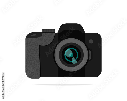 Flat vector icon of DSLR-camera. Modern electronic device with texture. Technology theme