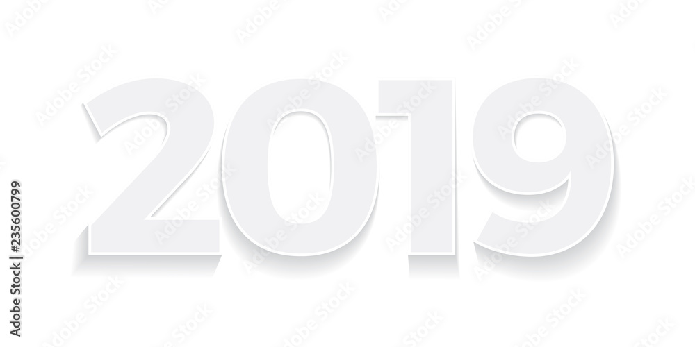 Creative text 2019 in flat design, happy new year Creative text 2019 in flat design, happy new year