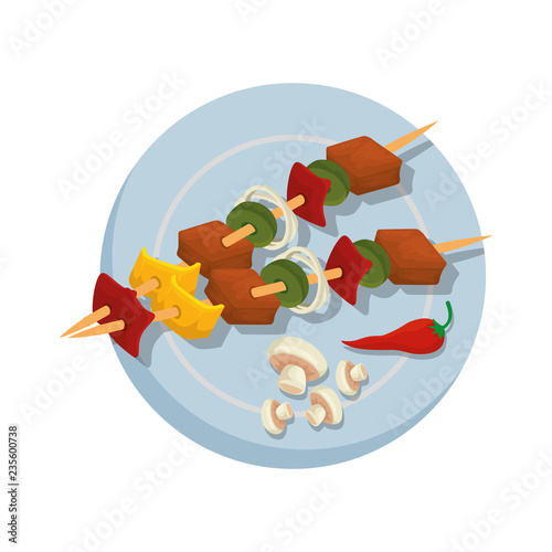 dish with delicious meat skewers