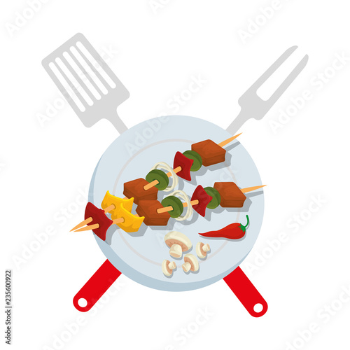 dish with delicious meat skewers