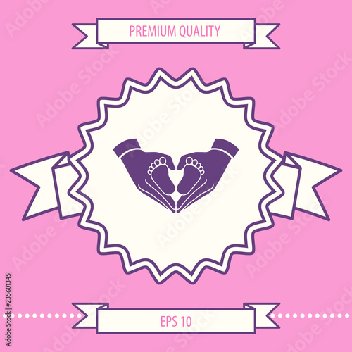 Hands holding baby - protection symbol. Heart shape made with hands. Graphic elements for your design