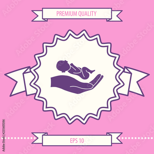 Hands holding baby, protect. Graphic elements for your design