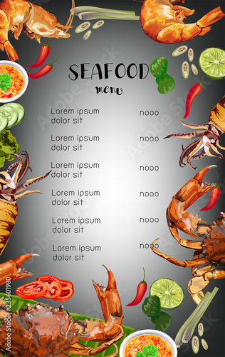 Seafood menu in Thai food