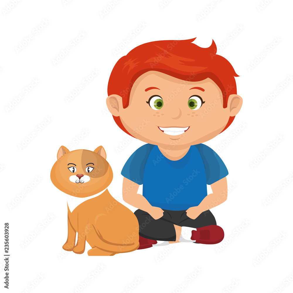 cute little boy with cat character cute little boy with cat character