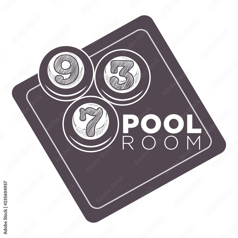 Pool room, numbered cue balls on a billiard table sketch Pool room, numbered cue balls on a billiard table sketch