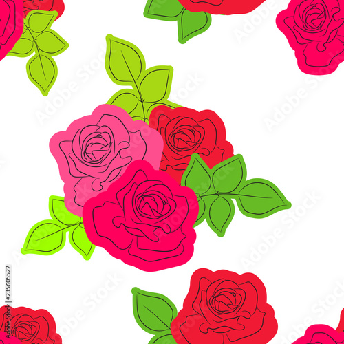 PrintSeamless pattern with roses silhouette. Vector pattern for cushion and pillow, bandanna, kerchief or shawl fabric print. Floral texture for clothes and bedclothes, mobile phone cases and covers. photo