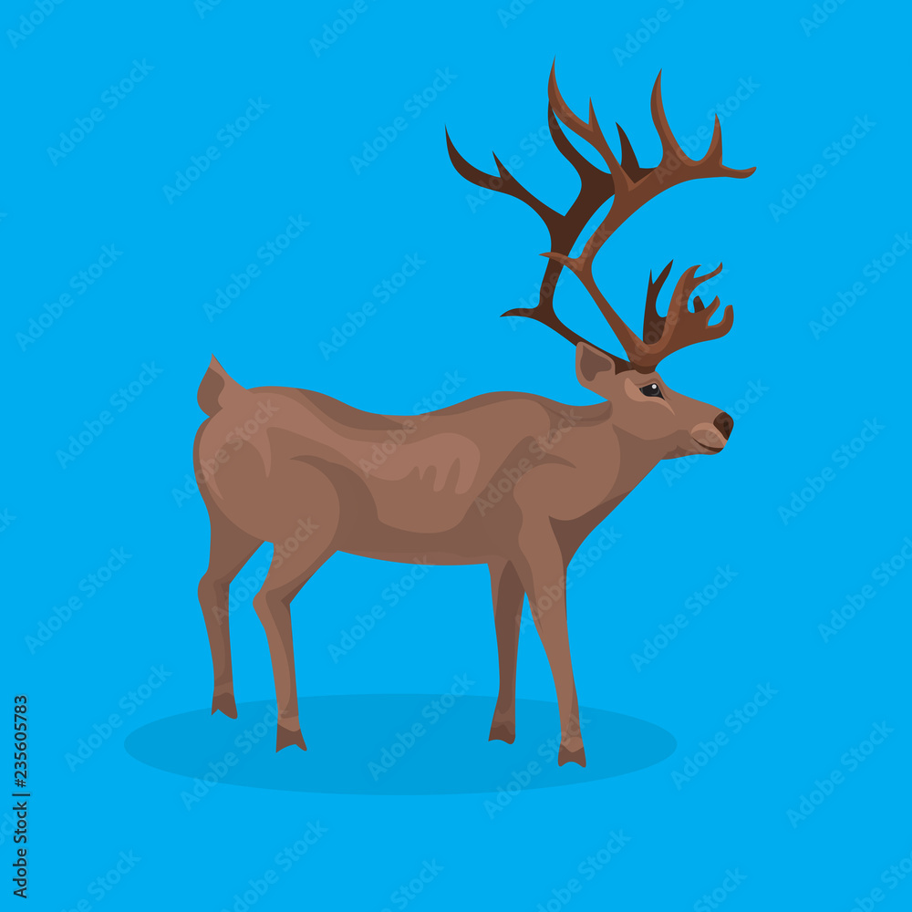 Obraz premium deer cartoon animal reindeer flat blue background christmas greeting card vector illustration