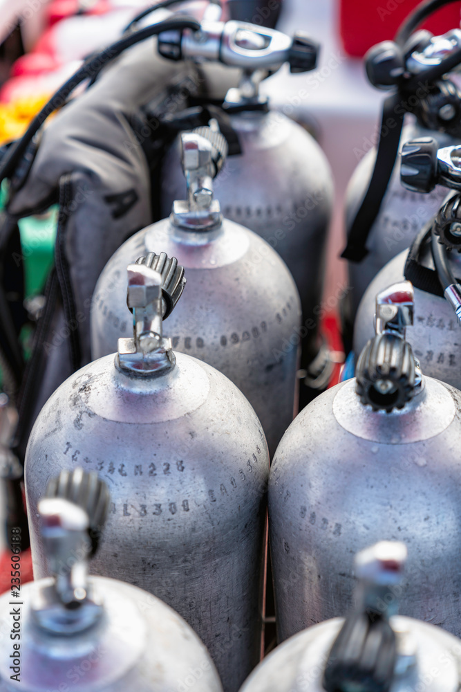 Scuba diving air tanks on the boat Scuba diving air tanks on the boat