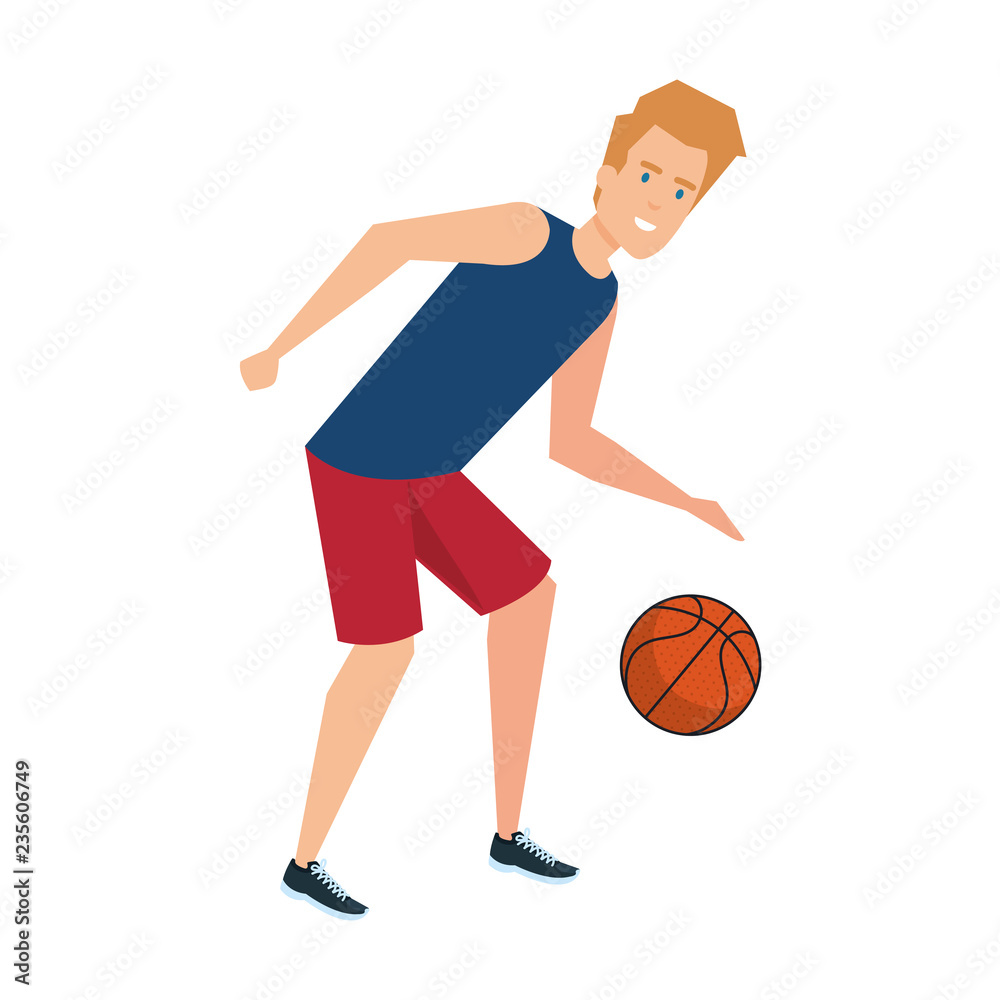 man practicing basketball character