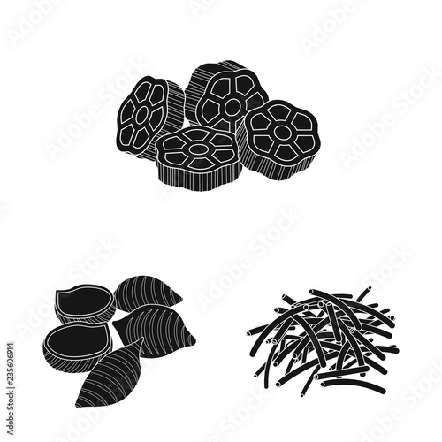 Vector illustration of pasta and carbohydrate symbol. Set of pasta and macaroni vector icon for stock.