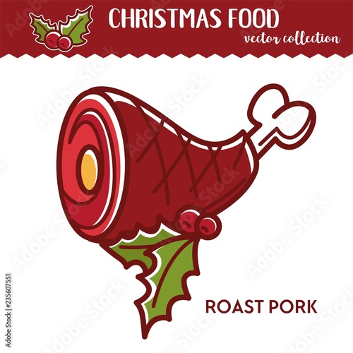 Roast pork, Christmas festive food, seasoning of cranberry