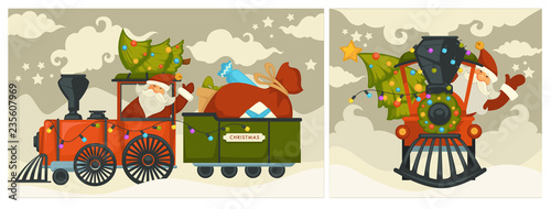 Christmas holiday preparation Santa Claus with evergreen tree