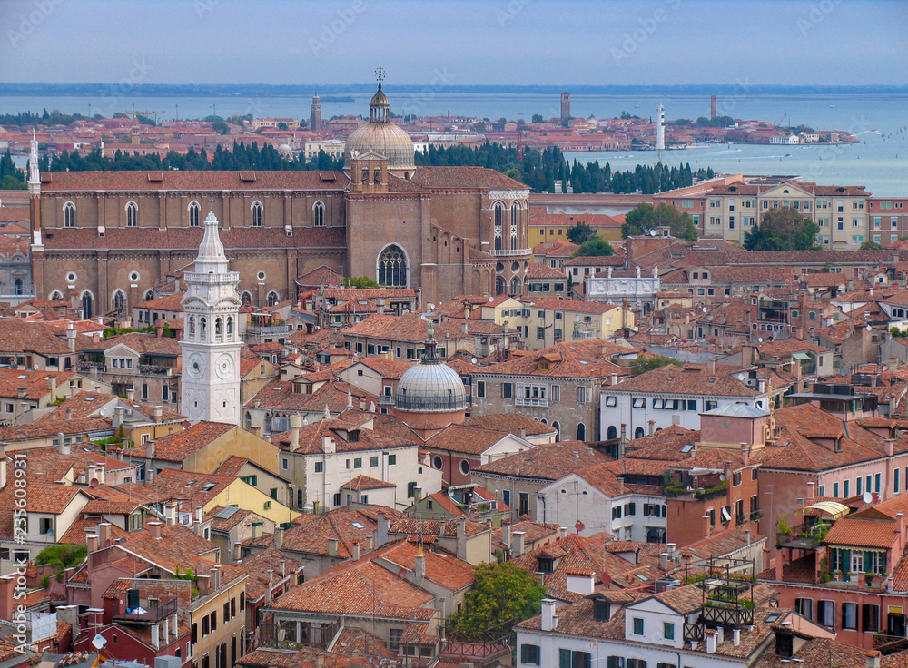 Broad view of the city and canals of Venice, Italy
