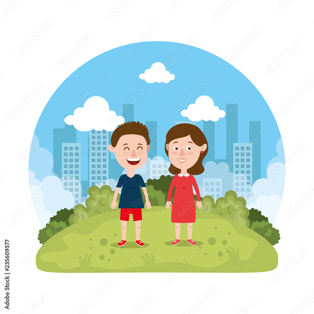 cute little kids couple in the park