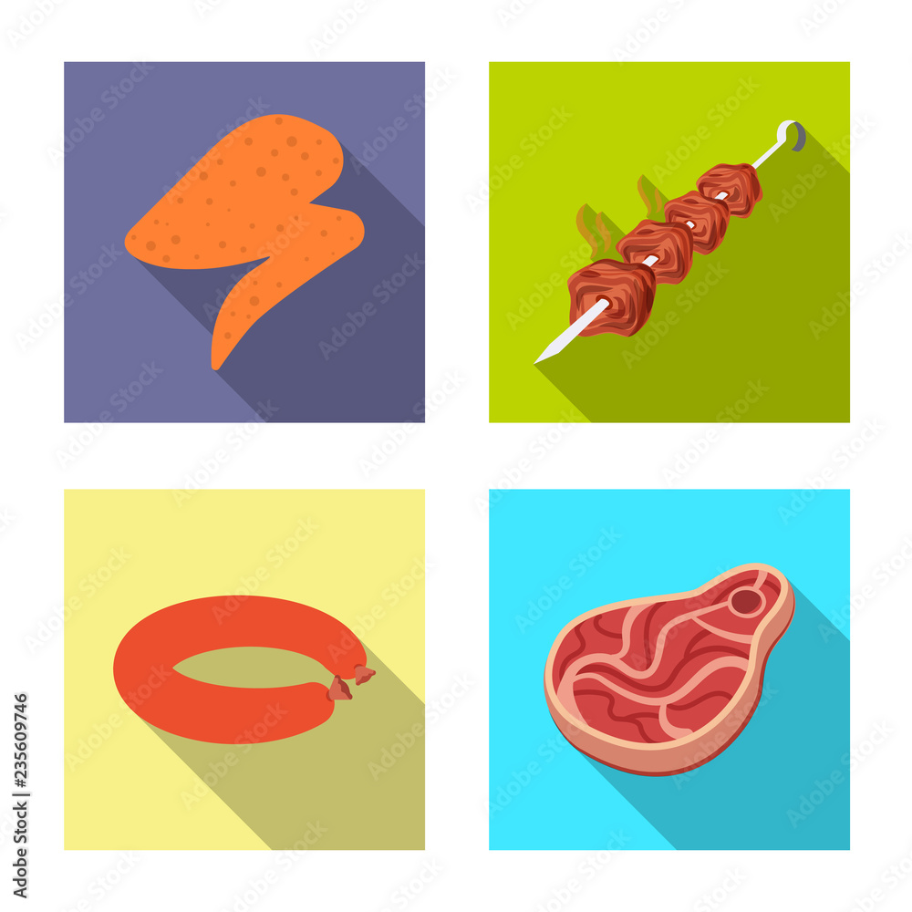Vector illustration of meat and ham icon. Set of meat and cooking stock symbol for web.