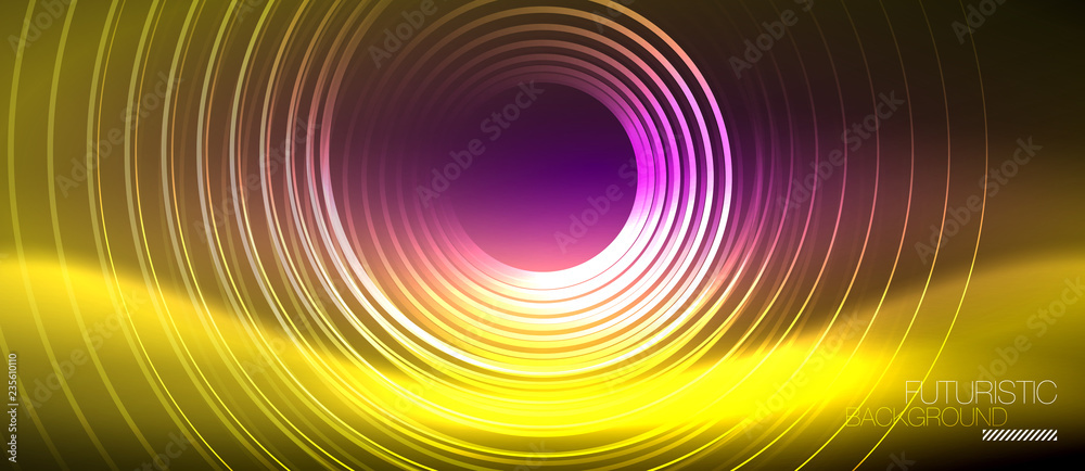 Neon glowing techno lines, hi-tech futuristic abstract background template with square shapes Neon glowing techno lines, hi-tech futuristic abstract background template with square shapes
