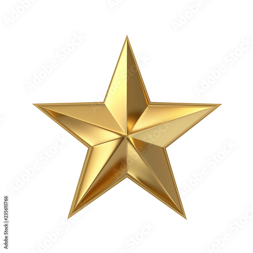 Golden star isolated on white. Clipping path included