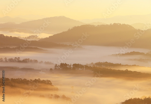 Amazing view of mountain, mist & cloud when dawn coming.