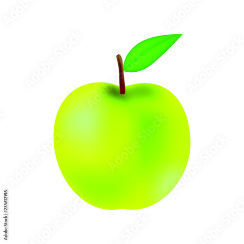 Vector illustration of yellow green apple with leaf  colorful icon