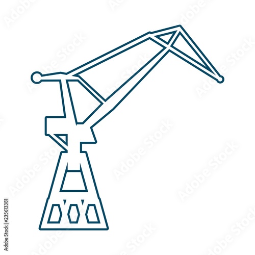 Cargo sea port crane icon in thin line style.