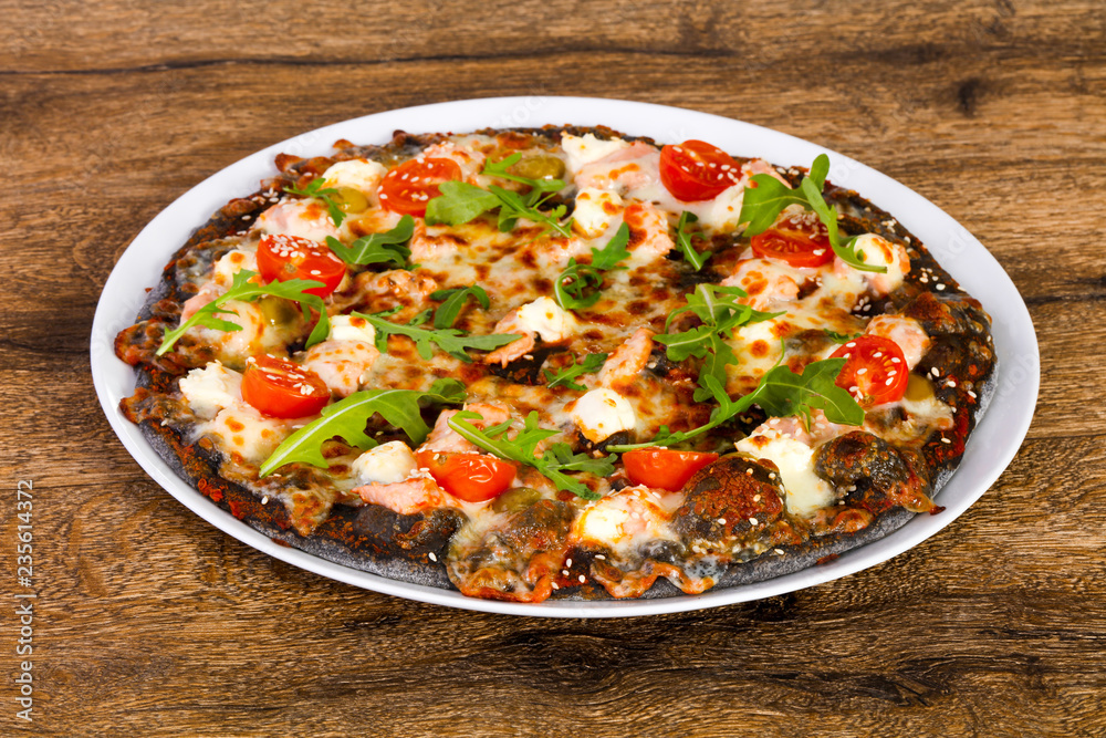 Pizza with salmon and mozzarella Pizza with salmon and mozzarella