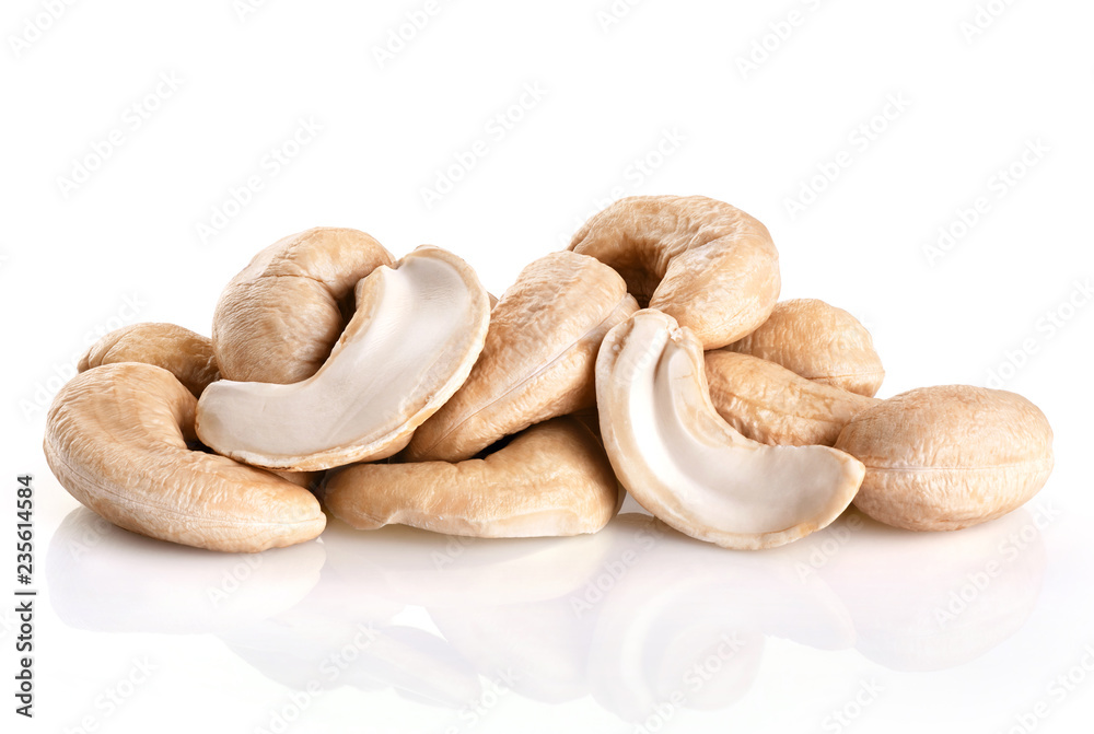 Cashew nuts isolated on white background.