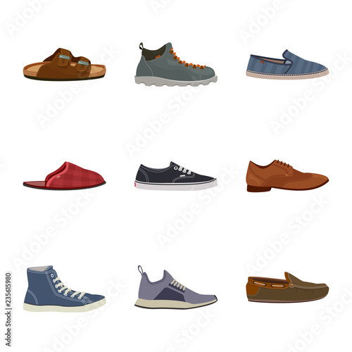 Vector design of shoe and footwear symbol. Collection of shoe and foot stock symbol for web.