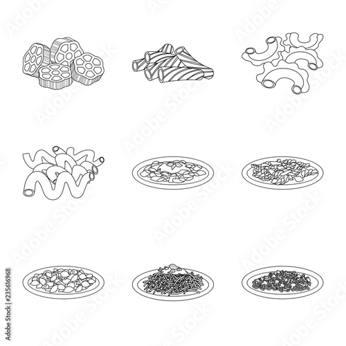 Vector design of pasta and carbohydrate symbol. Set of pasta and macaroni vector icon for stock.