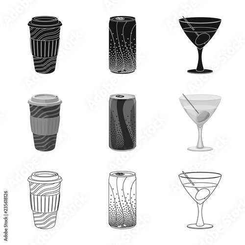 Vector illustration of drink and bar symbol. Collection of drink and party stock symbol for web.