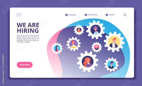 We are hiring concept. Finding employee. Hr job seeking. Open vacancy and recruitment vector banner. Illustration of we hiring, choice candidate, employee company