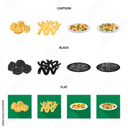 Vector illustration of pasta and carbohydrate logo. Set of pasta and macaroni vector icon for stock.