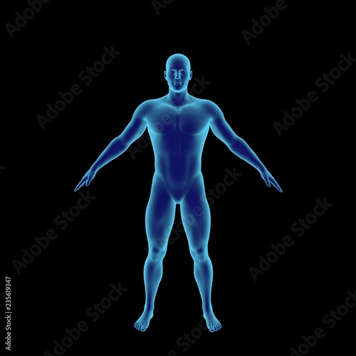 Standing man. Isolated on dark background. 3D rendering illustration.
