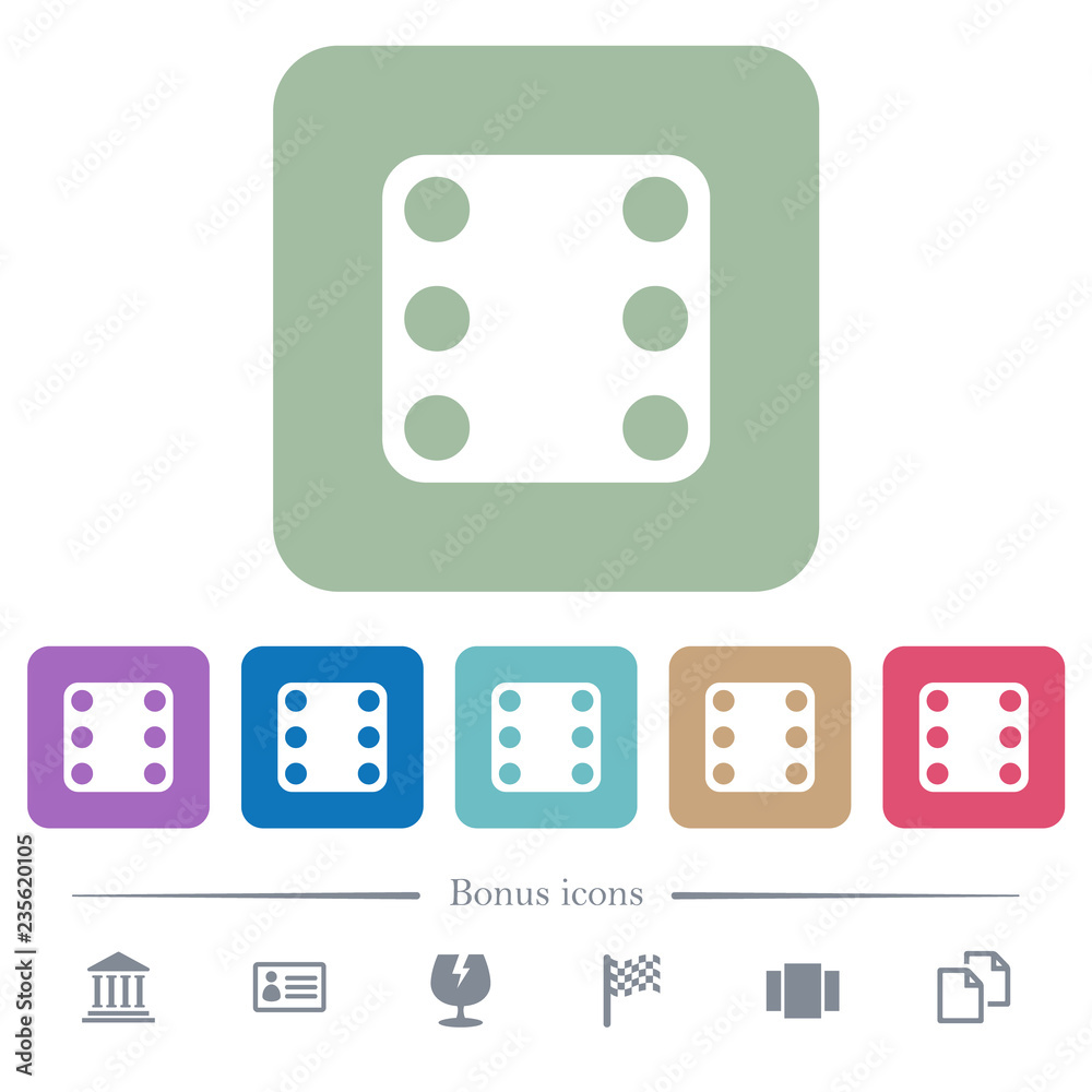 Domino six flat icons on color rounded square backgrounds Domino six flat icons on color rounded square backgrounds