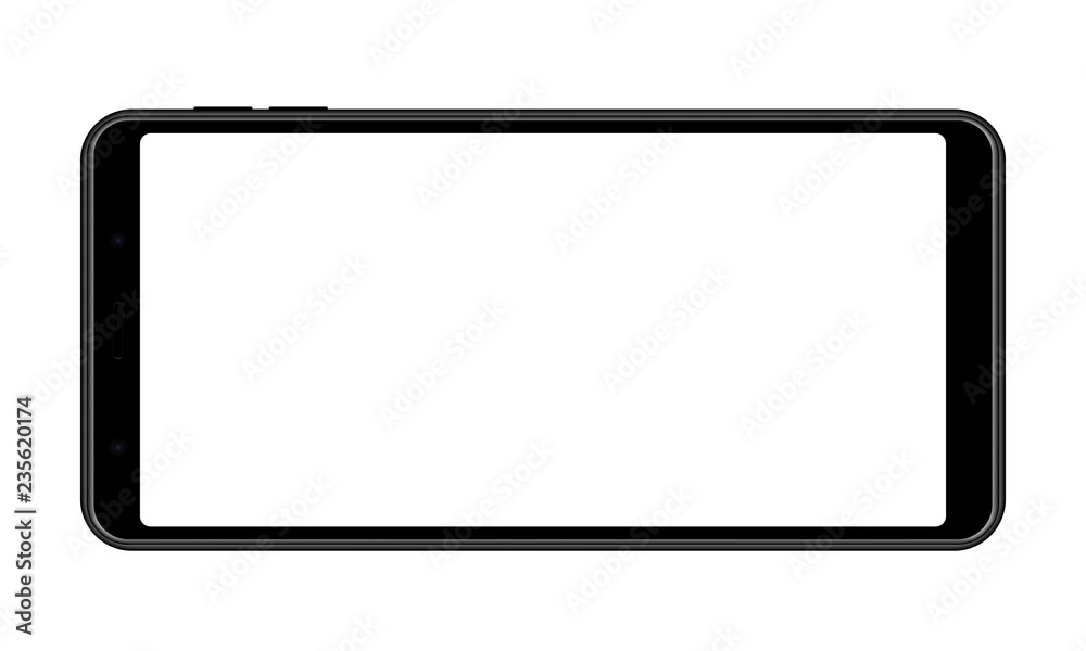 Cellphone with blank screen - horizontal front view. Telephone isolated on white background. Vector illustration Cellphone with blank screen - horizontal front view. Telephone isolated on white background. Vector illustration
