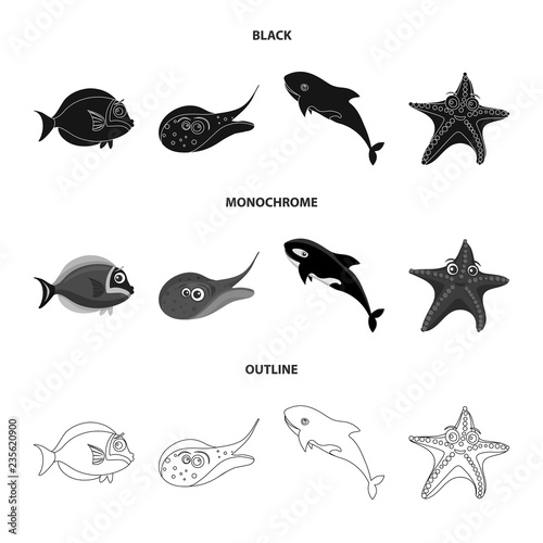 Vector design of sea and animal logo. Set of sea and marine vector icon for stock.
