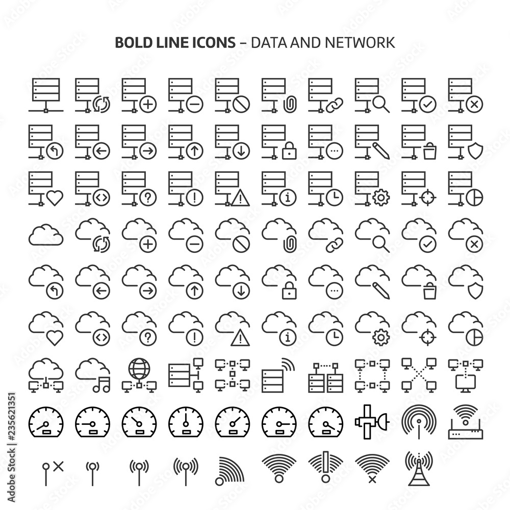 Data and network, bold line icons. The illustrations are a vector, editable stroke, 48x48 pixel perfect files. Crafted with precision and eye for quality. Data and network, bold line icons. The illustrations are a vector, editable stroke, 48x48 pixel perfect files. Crafted with precision and eye for quality.