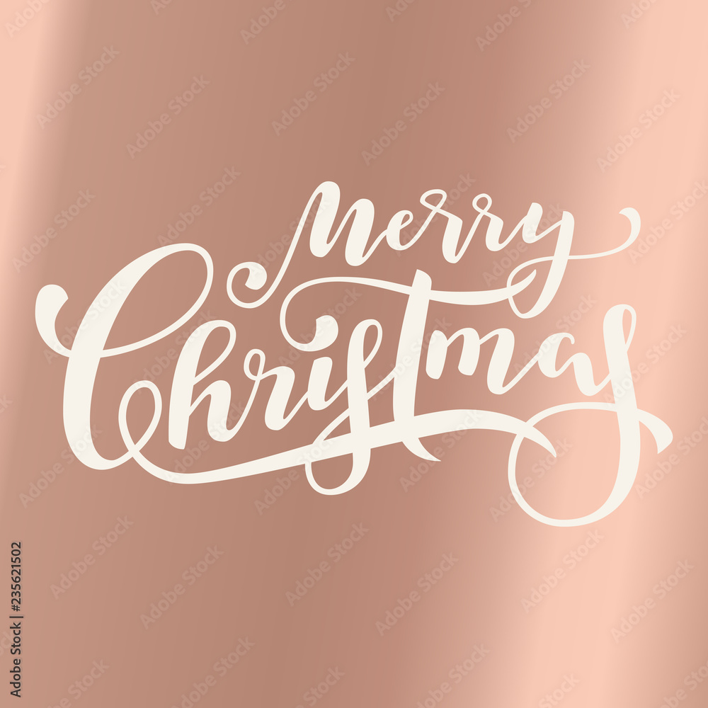 Merry Christmas calligraphy in rose gold colors with a gradient. Luxurious Christmas lettering